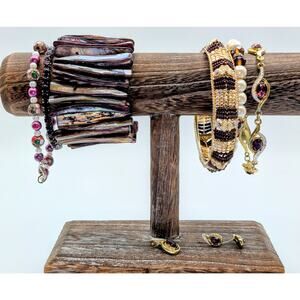 Eight Piece Purple Gold Tone Theme Lot of Mixed Jewelry